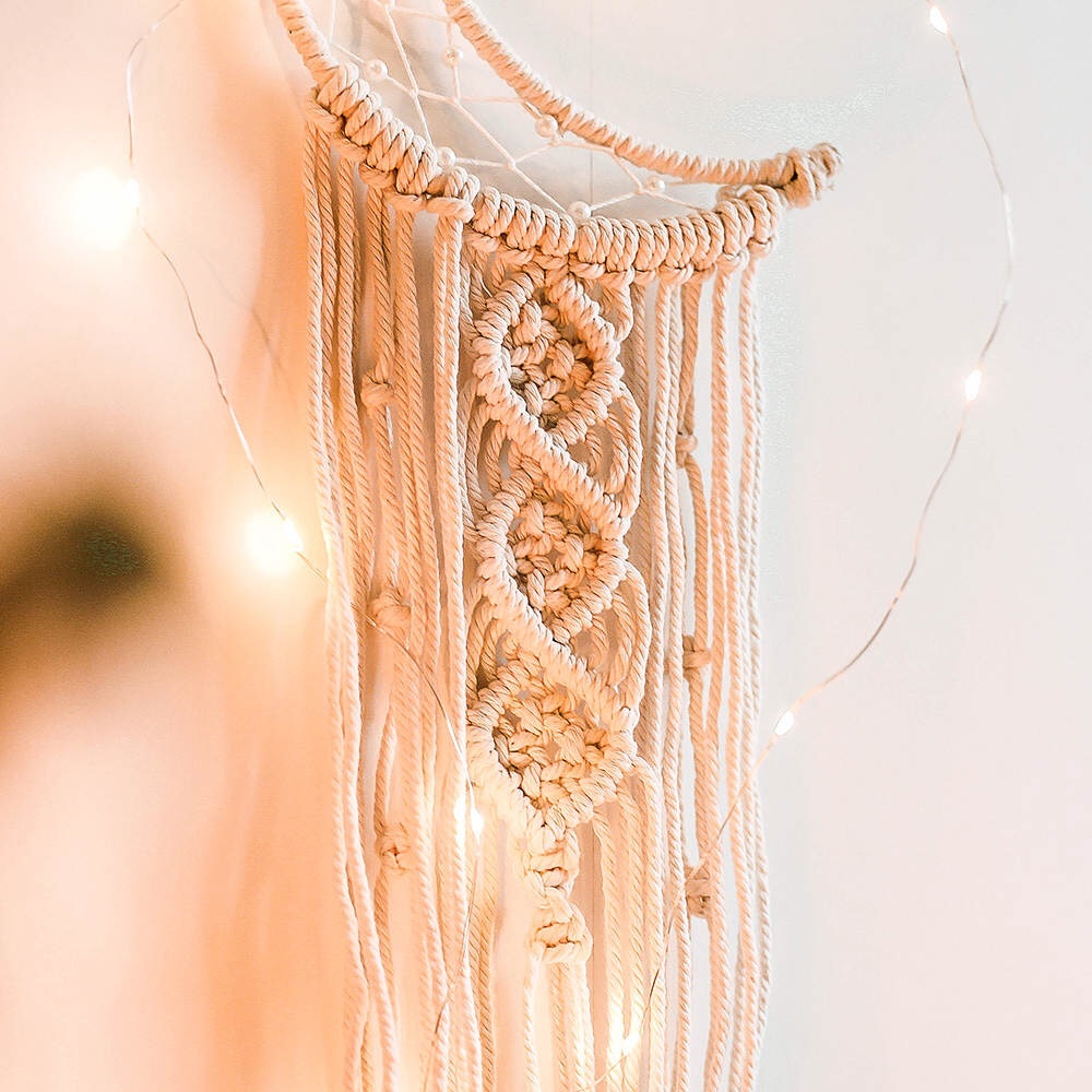 Boho Macrame Woven Wall Moon Decor with led lights